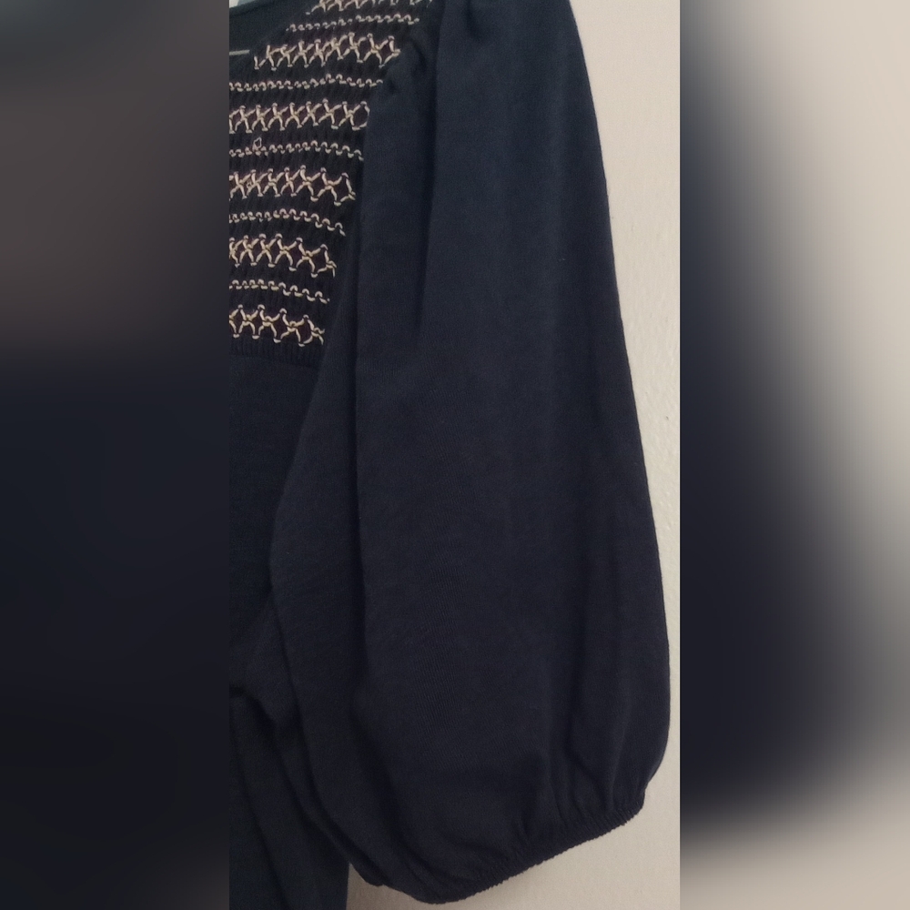 J Crew Peasant Boho Top Size M Navy Blue Scoop Neck - Picture 5 of 5